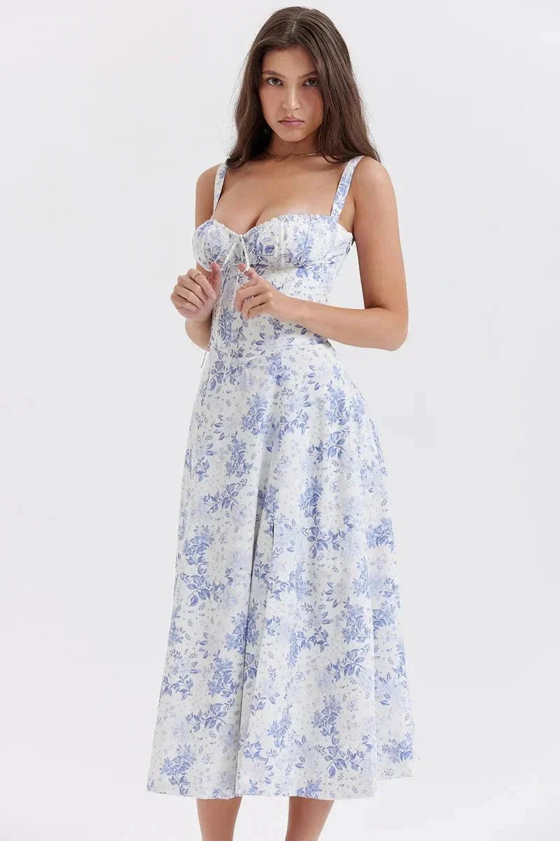 Linda | Damen Blumenkleid Korsett Seitenschlitz Midi – Blumen Korsett Midi 2026 - Image 8