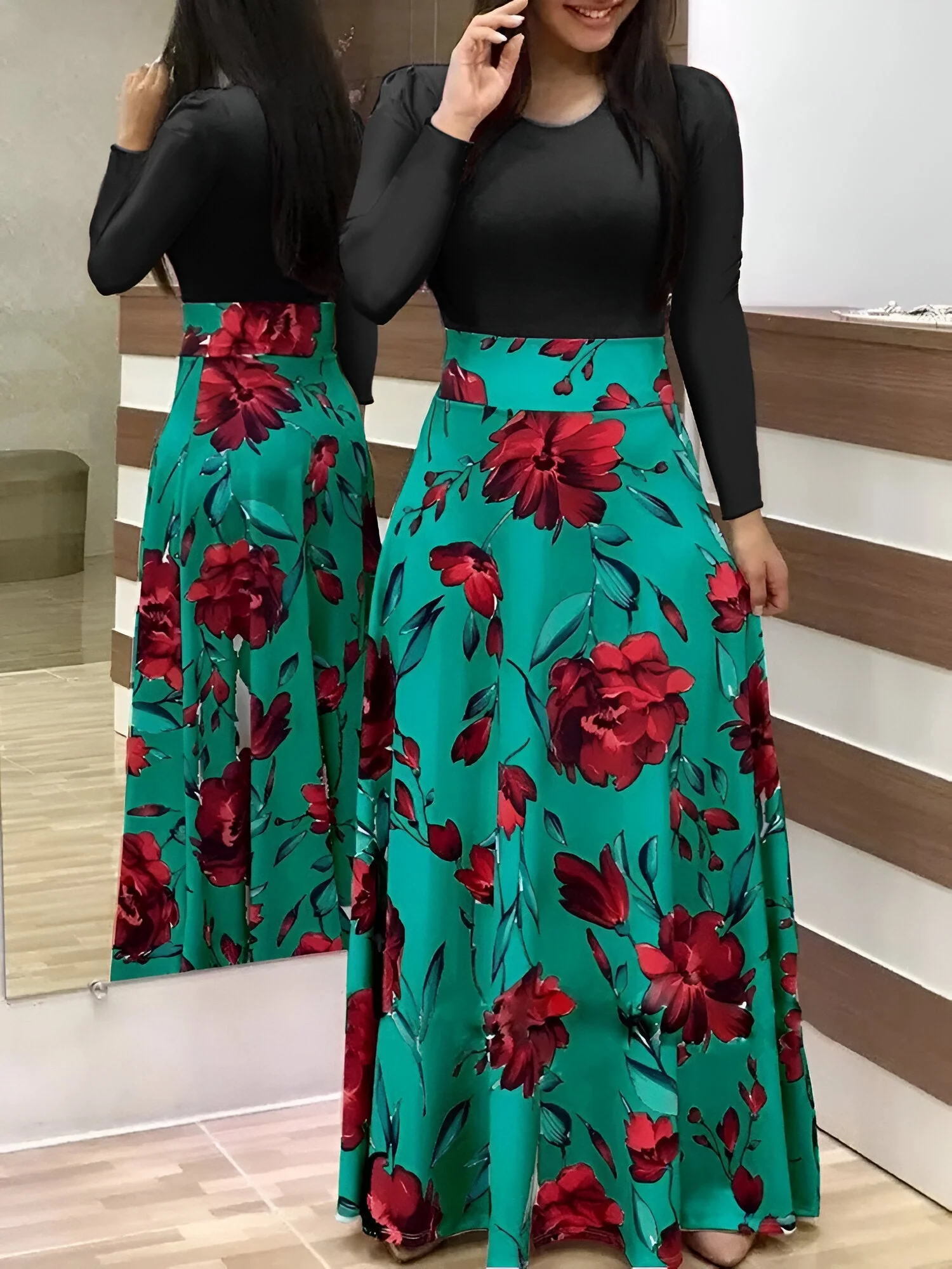 Liza | Elegantes Blumen Color-Block Kleid - Image 12