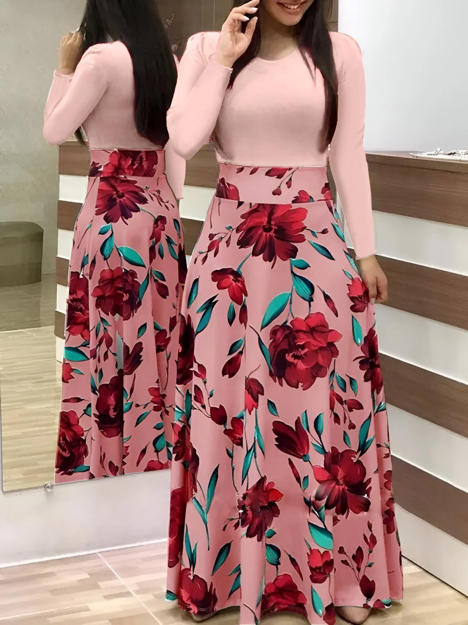 Liza | Elegantes Blumen Color-Block Kleid - Image 14
