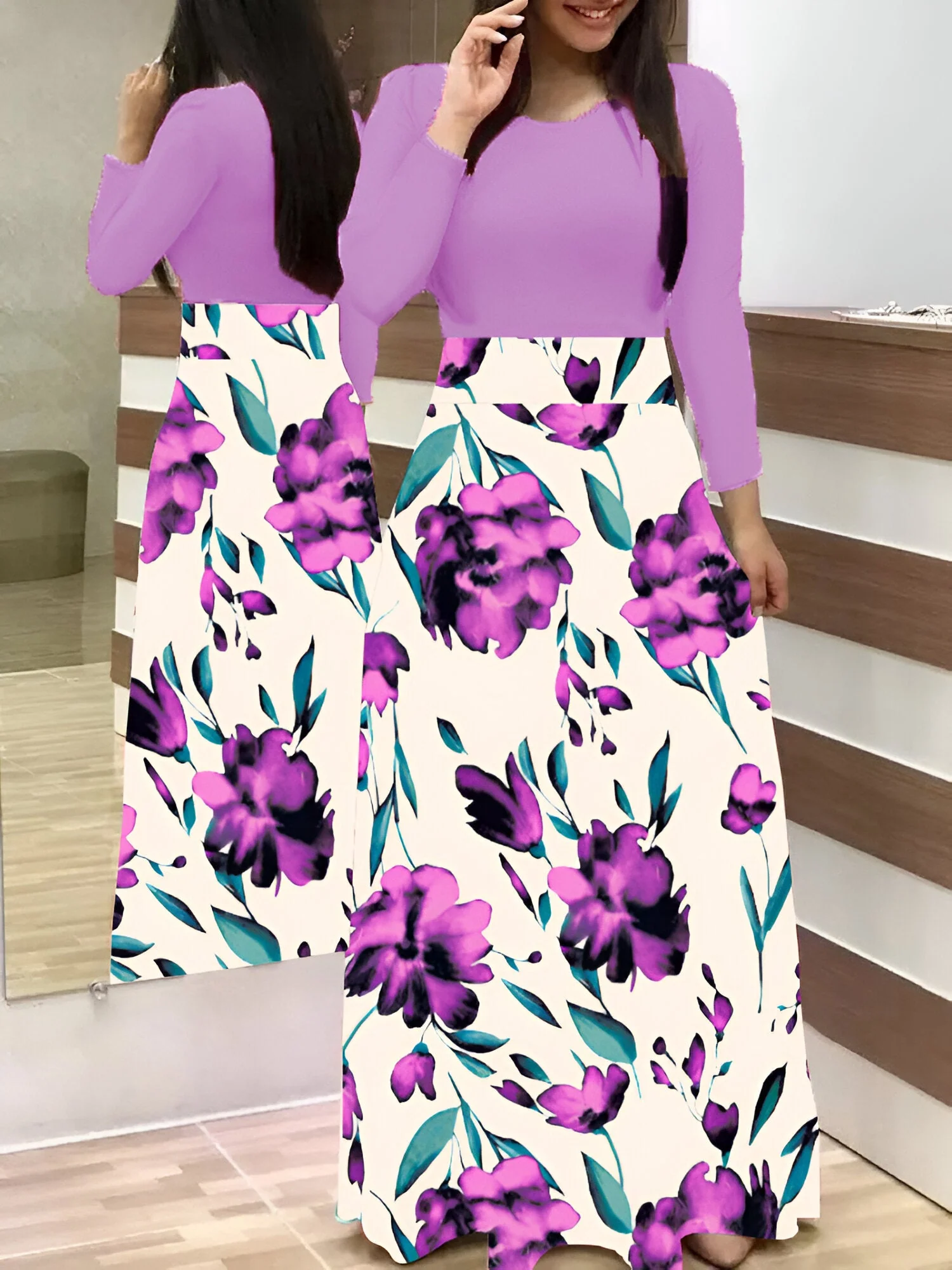 Liza | Elegantes Blumen Color-Block Kleid - Image 15