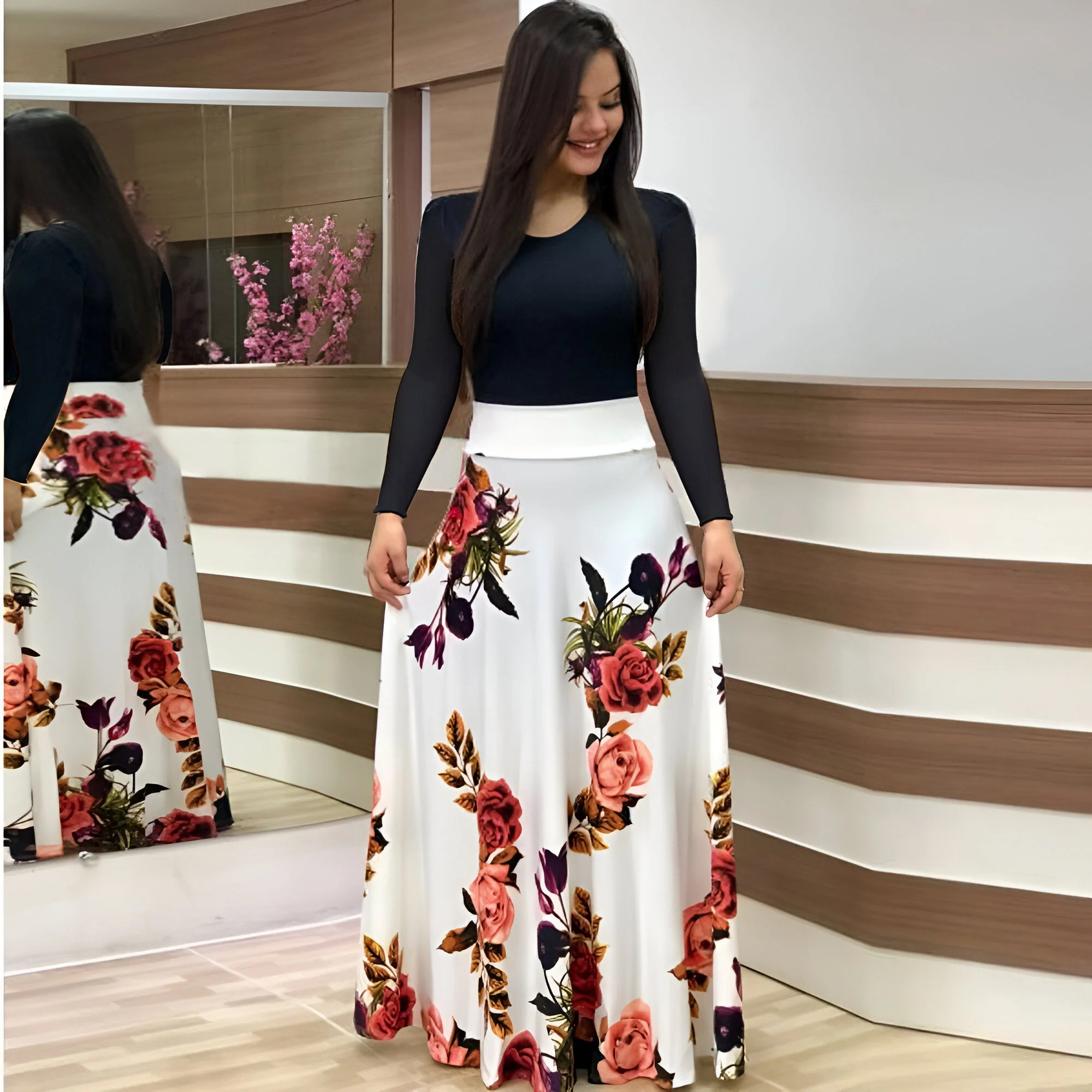 Liza | Elegantes Blumen Color-Block Kleid - Image 17