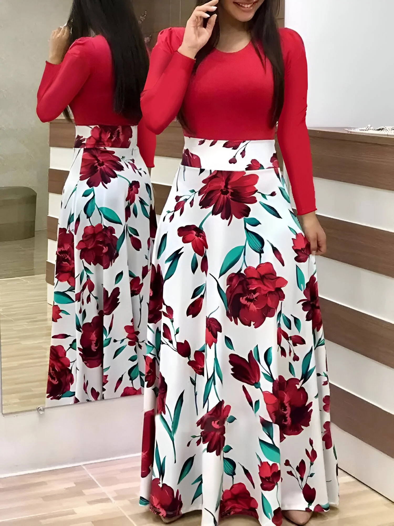Liza | Elegantes Blumen Color-Block Kleid - Image 2