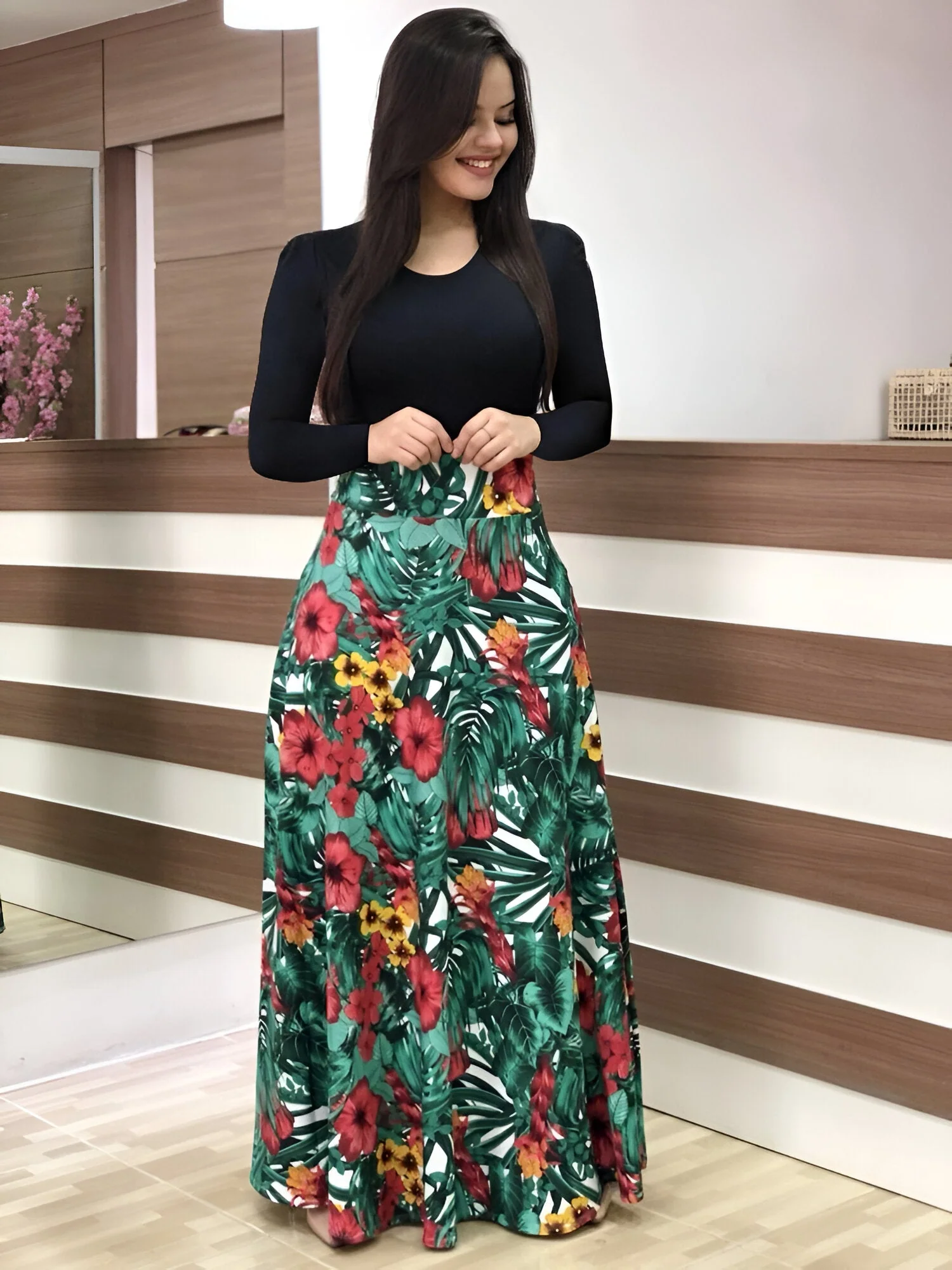 Liza | Elegantes Blumen Color-Block Kleid - Image 7