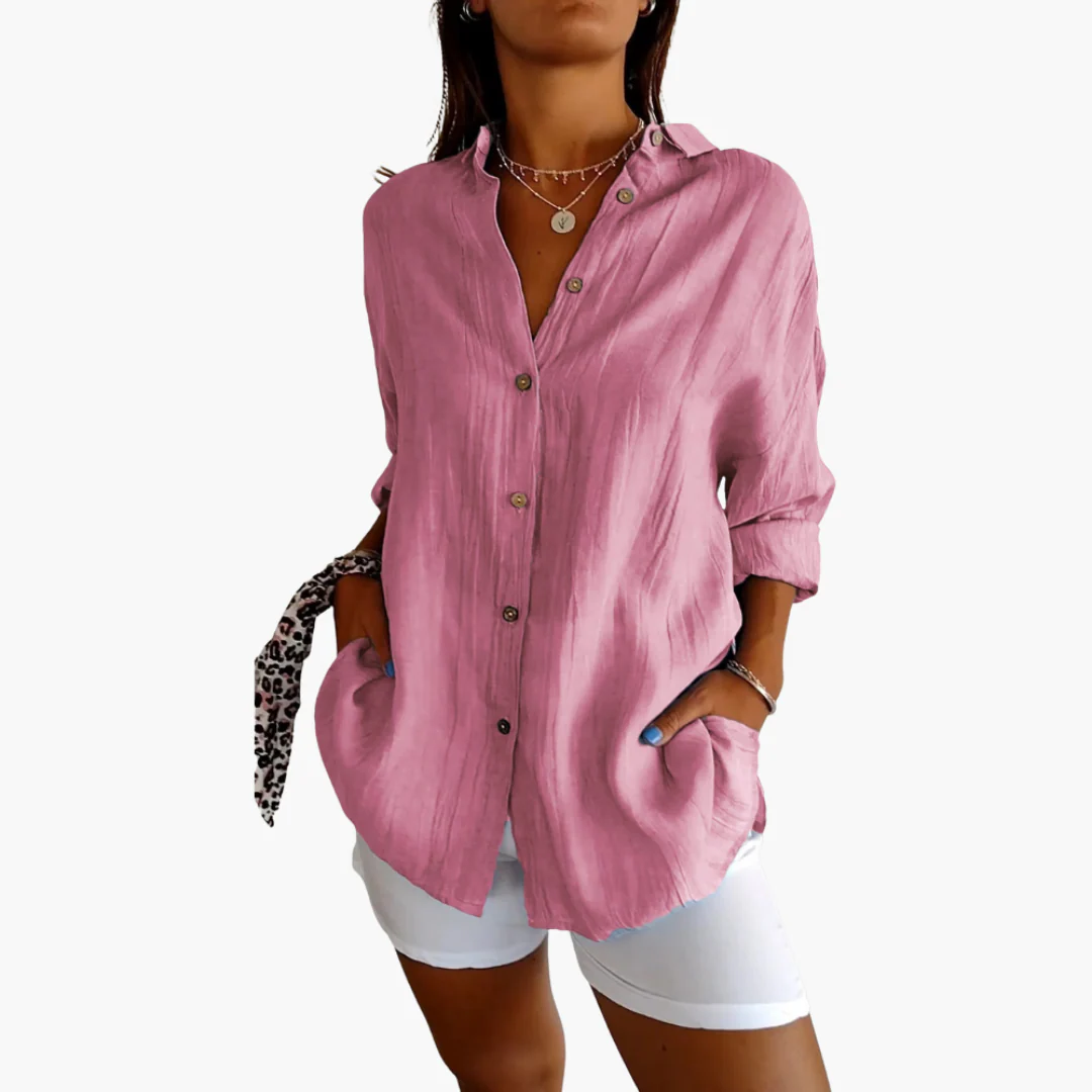 Locker geschnittene lange Bluse für Frauen - Knopfverschluss - Image 4