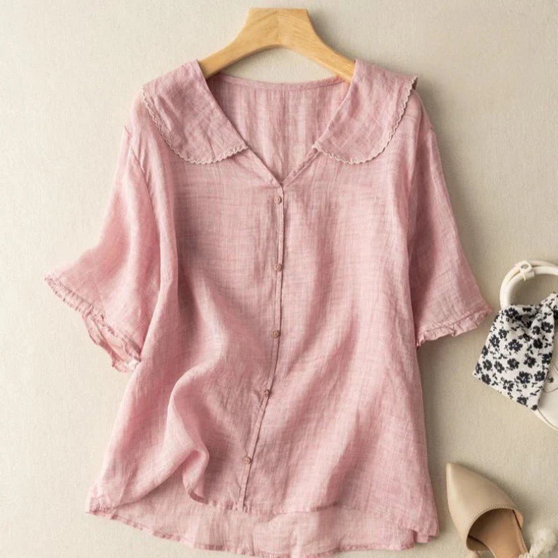 Dagmar | Damen Vintage Bluse Locker Knopfverzierung – Locker Vintage Bluse 2026 - Image 4