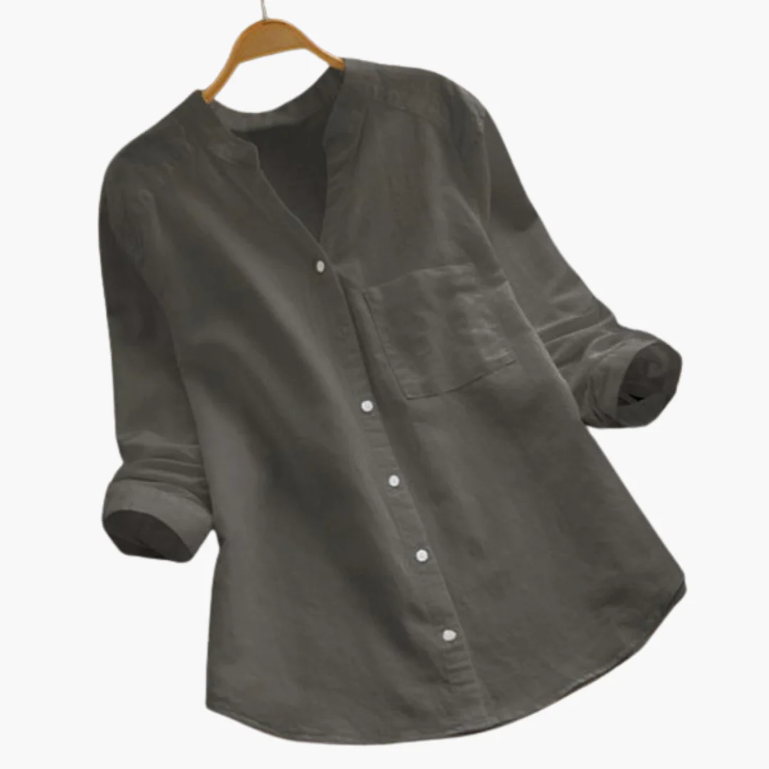 Lockere Hemdbluse für Damen - Langarm, Stehkragen & Casual - Image 5