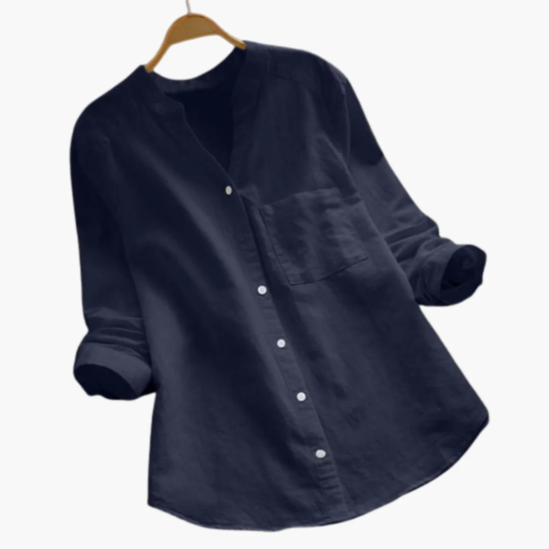 Lockere Hemdbluse für Damen - Langarm, Stehkragen & Casual - Image 7