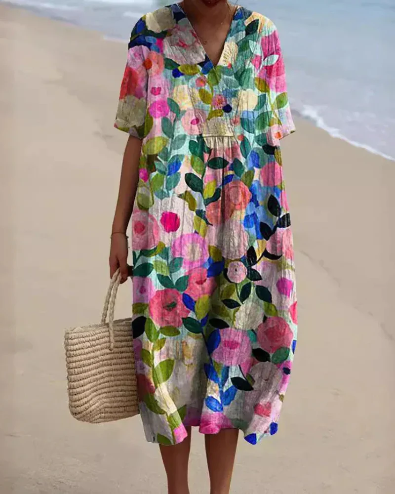 Lockeres geblümtes Sommerkleid für Damen | Midi - Image 3