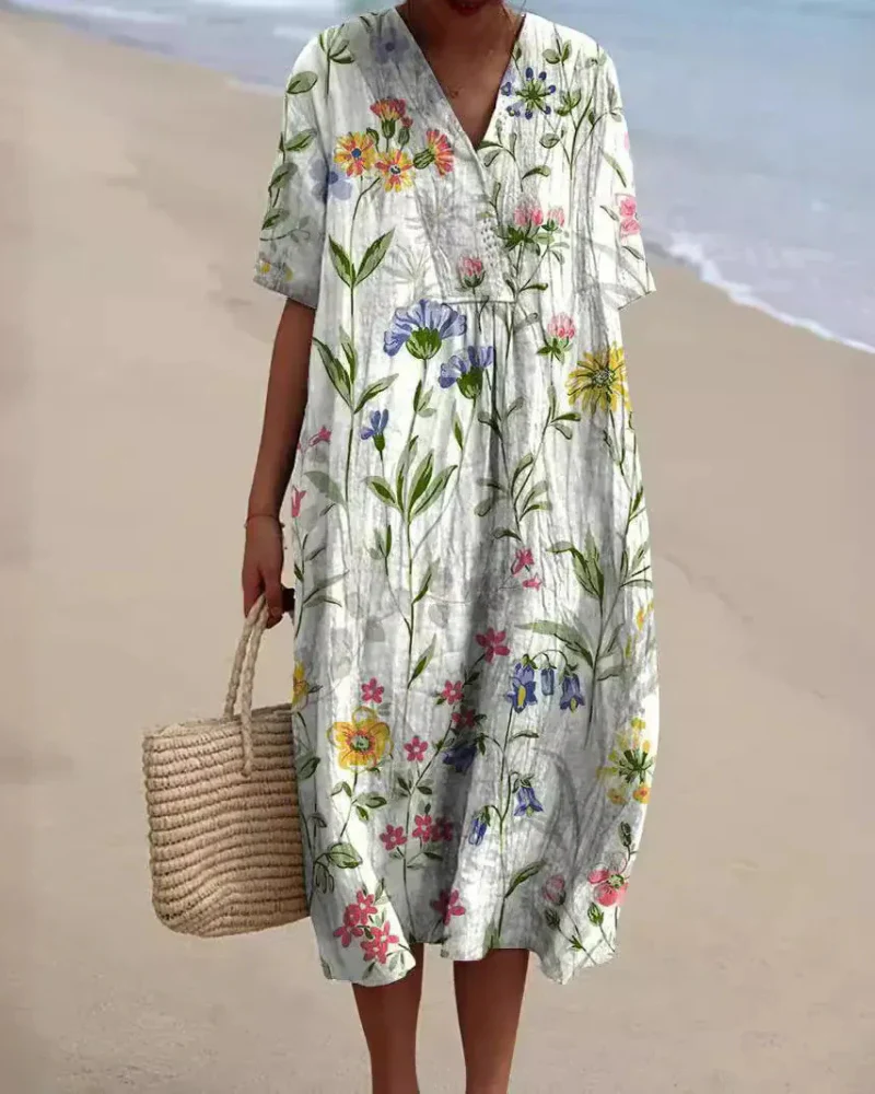Lockeres geblümtes Sommerkleid für Damen | Midi - Image 4