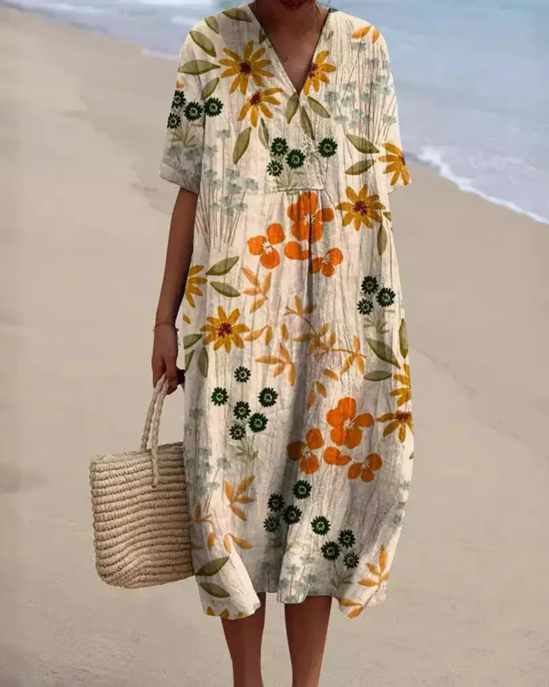 Lockeres geblümtes Sommerkleid für Damen | Midi - Image 5