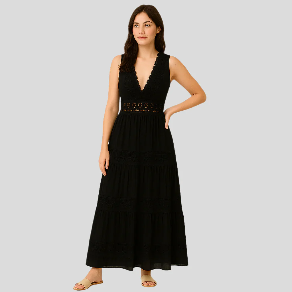 Loisa – Kleid mit V-Ausschnitt und Spitzenblende - Image 2