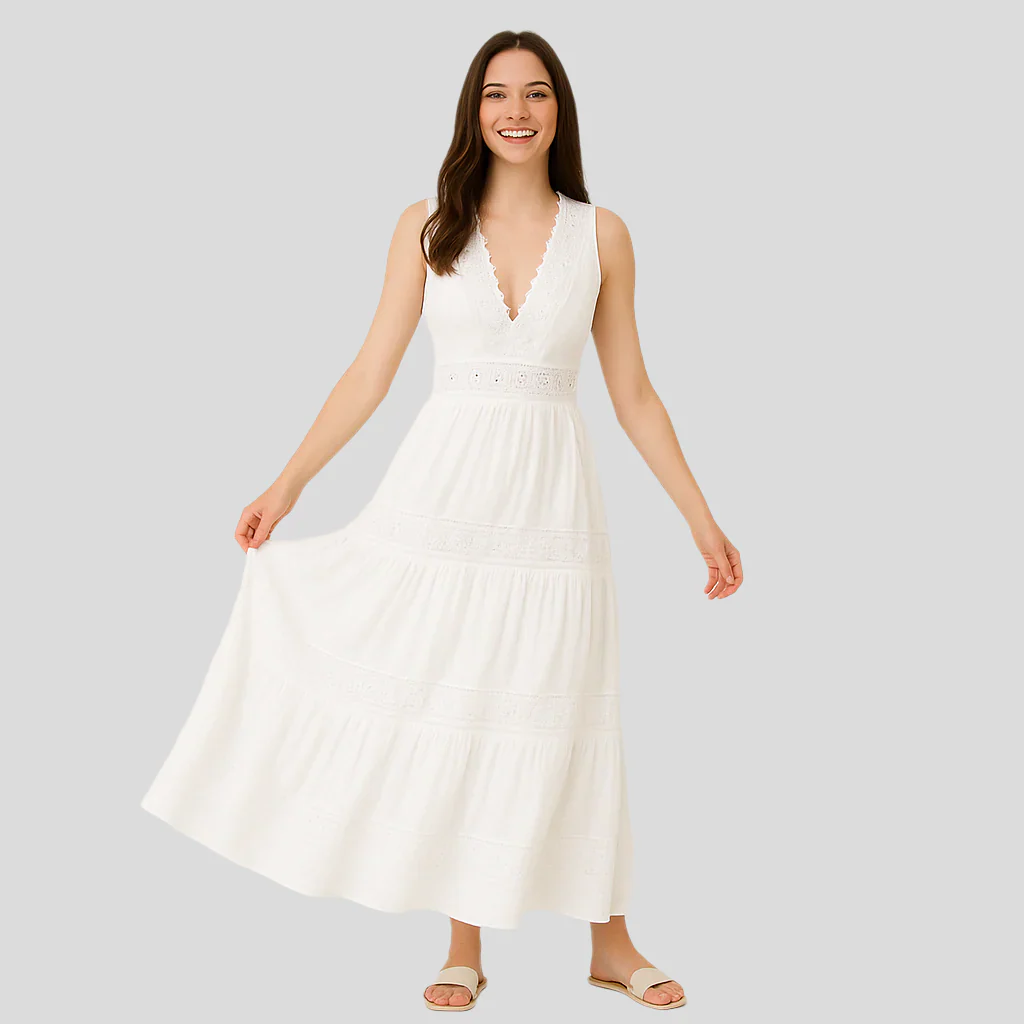 Loisa – Kleid mit V-Ausschnitt und Spitzenblende - Image 3