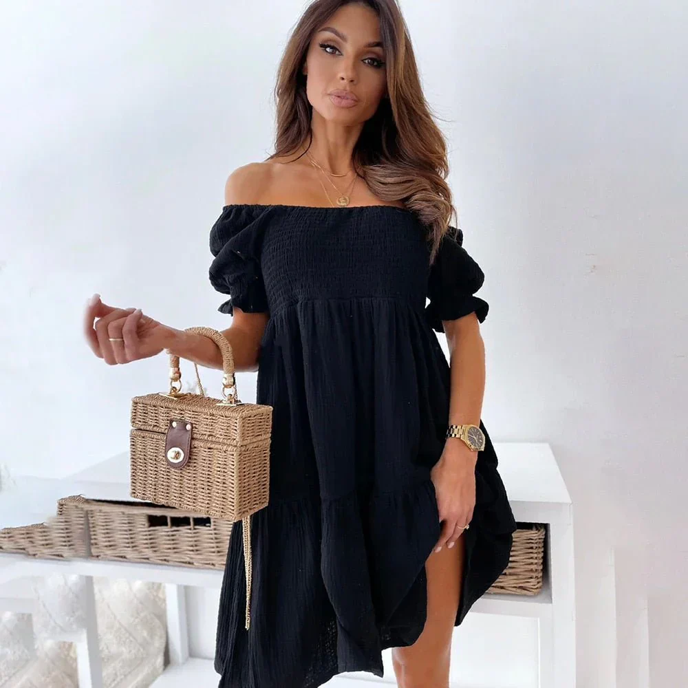 Lorelaine – Off-Shoulder-Minikleid mit Rüschenärmeln und Smokarbeit - Image 5