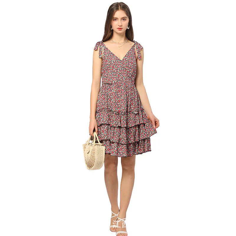 Lorevina – Gestuftes Minikleid mit Rüschen und Blumenmuster und Bindeträgern - Image 5
