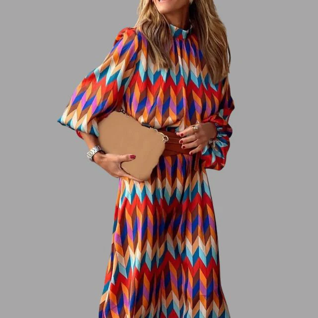 Lotte- Buntes Midikleid mit Fischgrätenmuster und Gürtel - Image 4