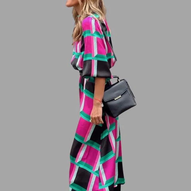 Lotte- Buntes Midikleid mit Fischgrätenmuster und Gürtel - Image 5