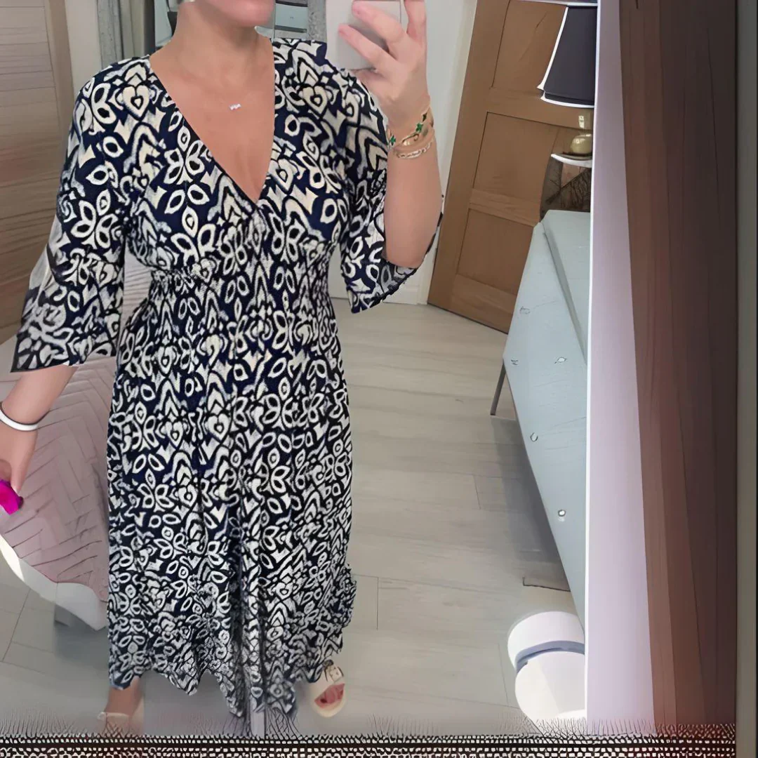 Lourdez - Boho gemustertes Maxikleid mit V-Ausschnitt - Image 3