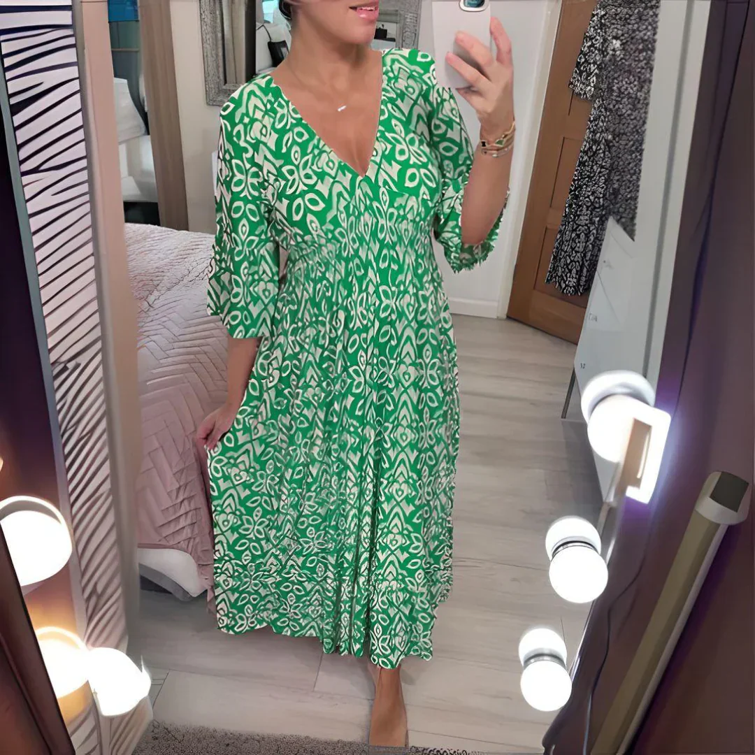 Lourdez - Boho gemustertes Maxikleid mit V-Ausschnitt - Image 4