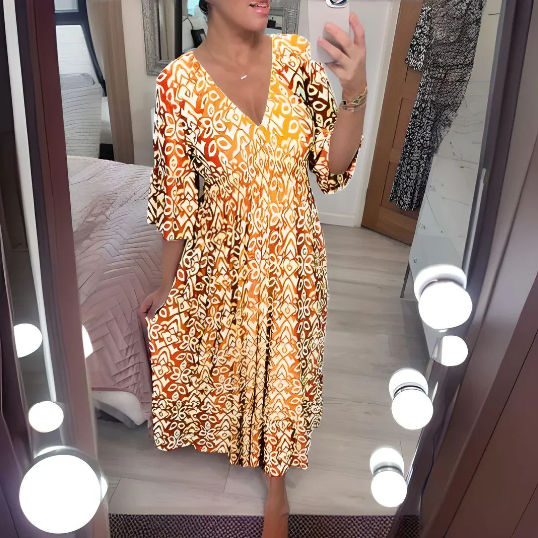 Lourdez - Boho gemustertes Maxikleid mit V-Ausschnitt - Image 5