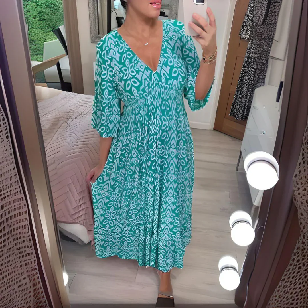 Lourdez - Boho gemustertes Maxikleid mit V-Ausschnitt - Image 6
