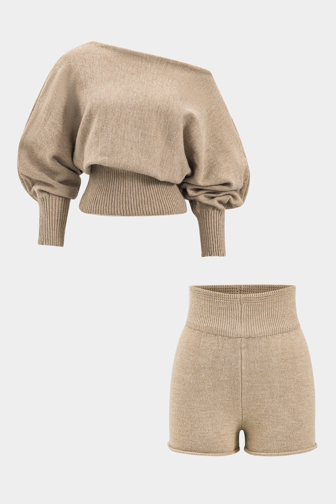Luana | Stylishes Strick-Zweiteiler-Set mit One-Shoulder-Pullover & High-Waist-Shorts - Image 6