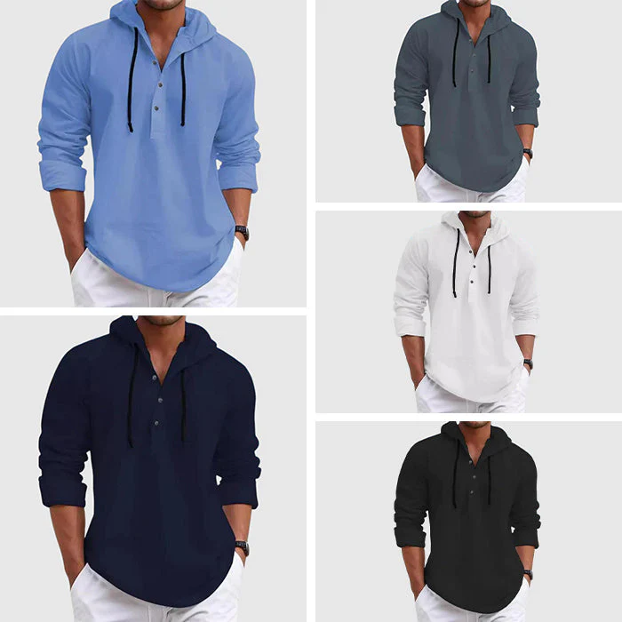 Lucas – Lässiges strukturiertes Herren Hoodie-Shirt mit Knopfleiste - Image 2