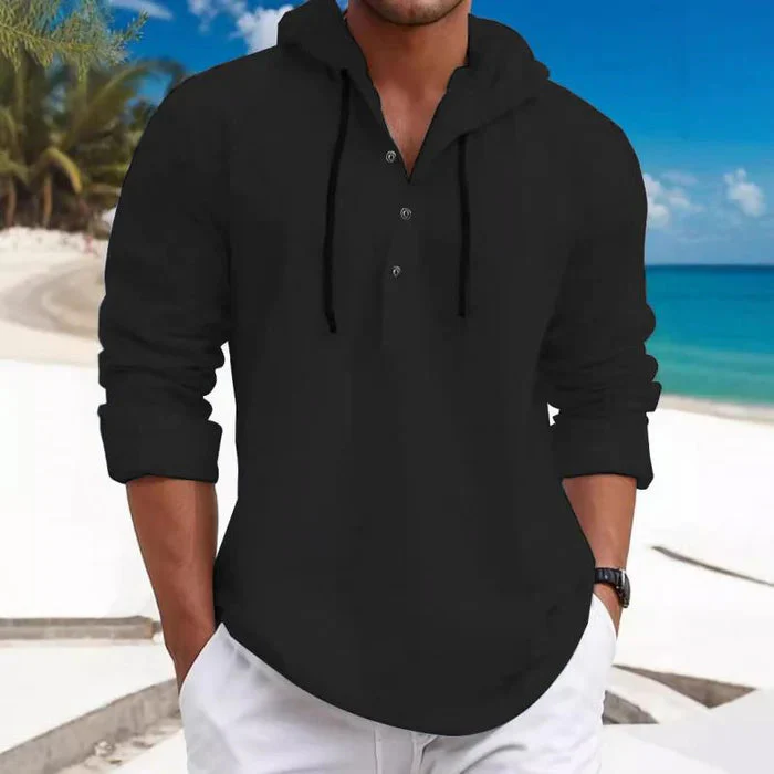 Lucas – Lässiges strukturiertes Herren Hoodie-Shirt mit Knopfleiste - Image 3