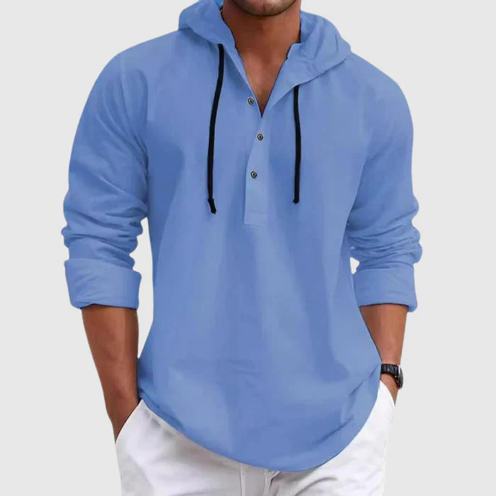 Lucas – Lässiges strukturiertes Herren Hoodie-Shirt mit Knopfleiste - Image 4