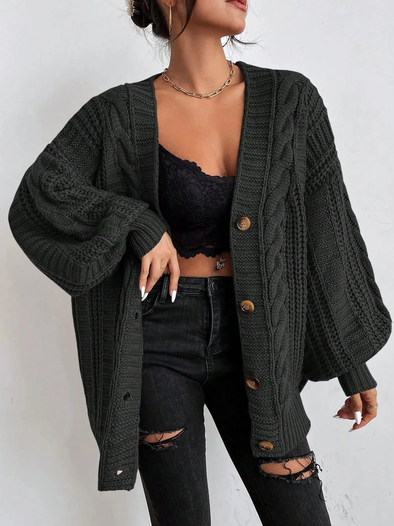 Lucía – Damen Zopfstrick Strickjacke Mit Knopfleiste - Image 9