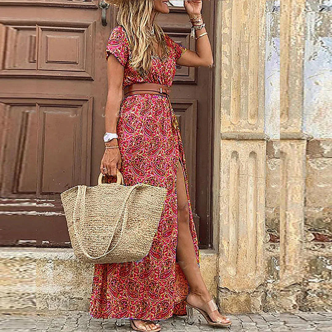 Luftiges Boho-Maxikleid für Frauen mit passendem Gürtel – Sommerkleid für stilvolle Anlässe - Image 5
