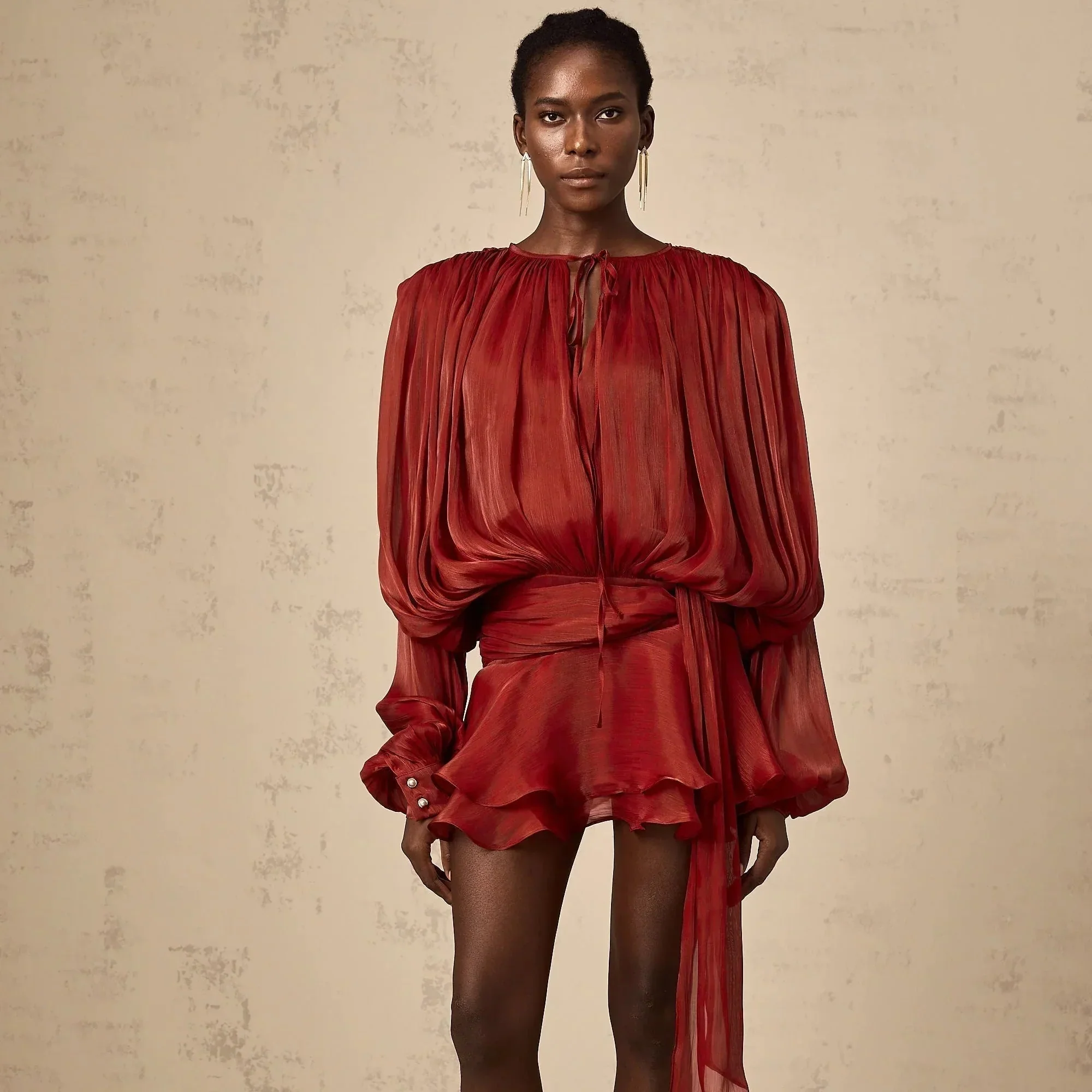 Kathrin | Damen Luftiges Kurzes Kleid Langarm Bindegürtel – Kurzes Kleid Leicht 2026 - Image 20