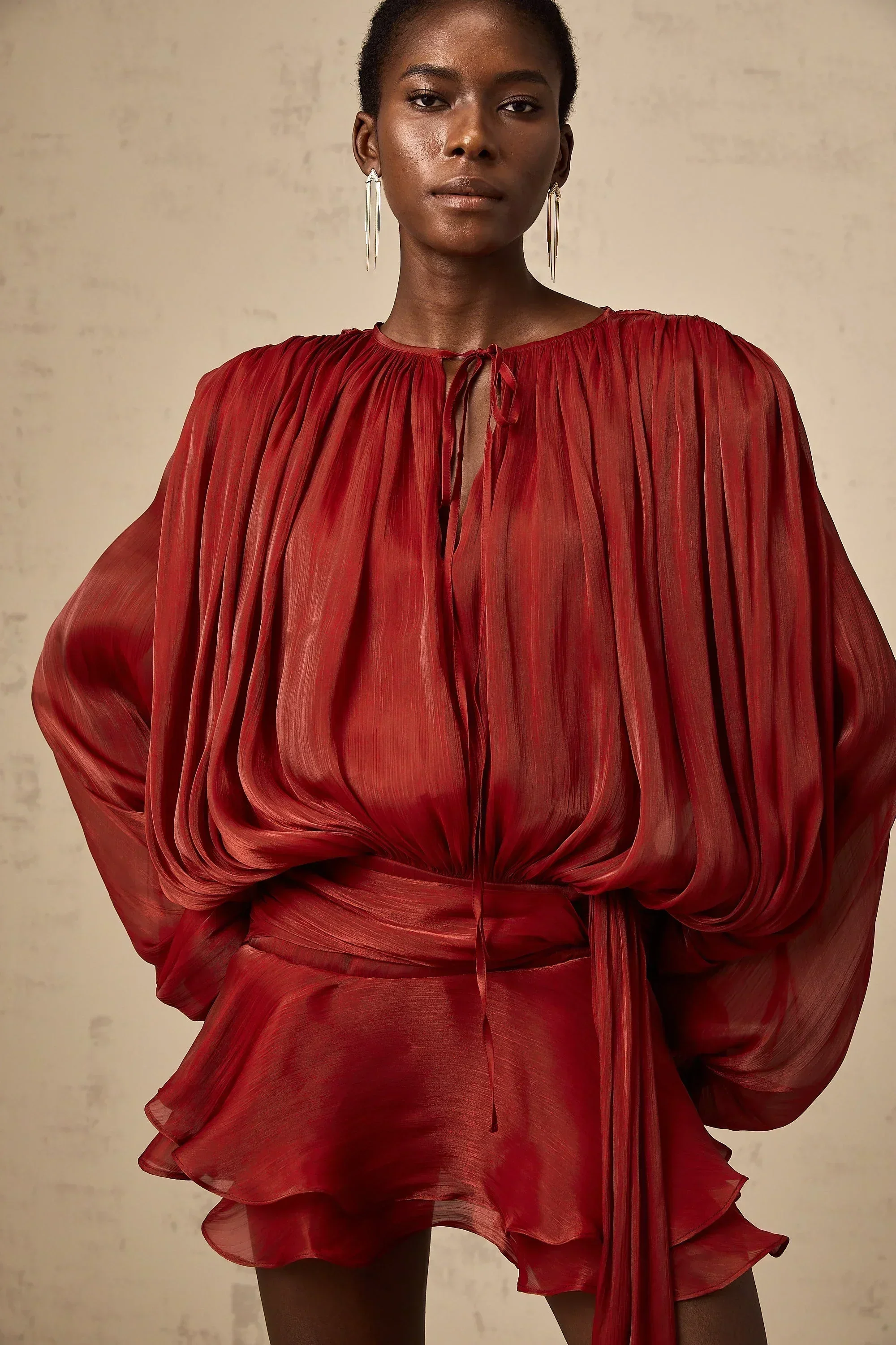 Kathrin | Damen Luftiges Kurzes Kleid Langarm Bindegürtel – Kurzes Kleid Leicht 2026 - Image 6