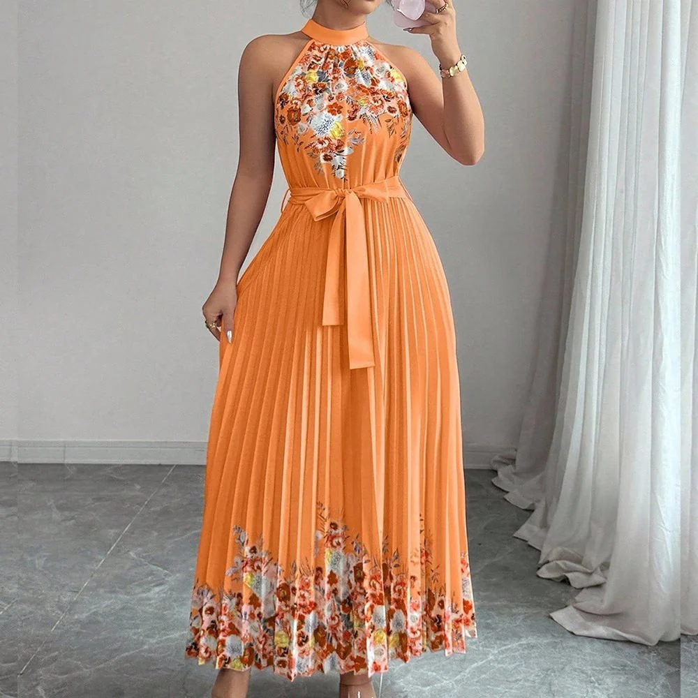 Luftiges Maxikleid Damen V-Ausschnitt Blumendruck Sommer Maxikleider A-Linie für Elegante Tage - Image 8