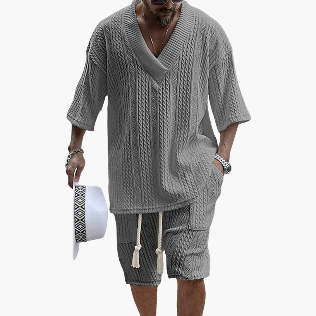 Luftiges Zweiteiler Sommer Set mit Hemd und Shorts für Herren