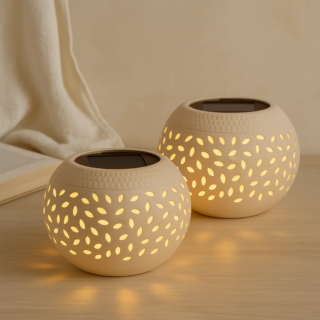 LumaWeave – Solarbetriebene Tischlampe mit geöstem Muster - Image 2