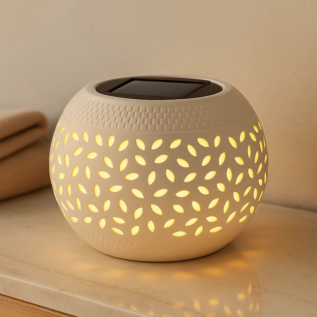 LumaWeave – Solarbetriebene Tischlampe mit geöstem Muster - Image 3
