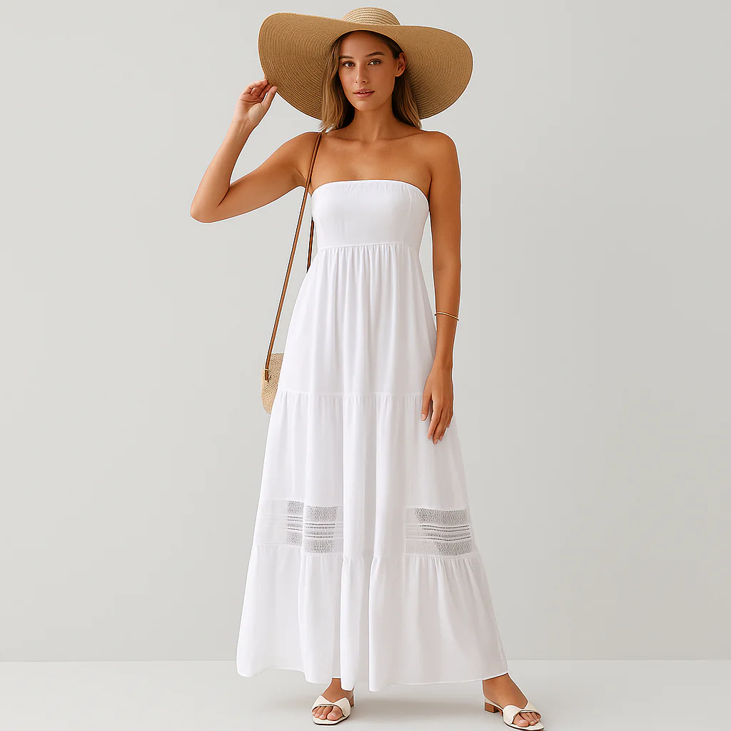 Luna trägerlose Sommer-Maxikleid mit elegantem Akzent - Image 3