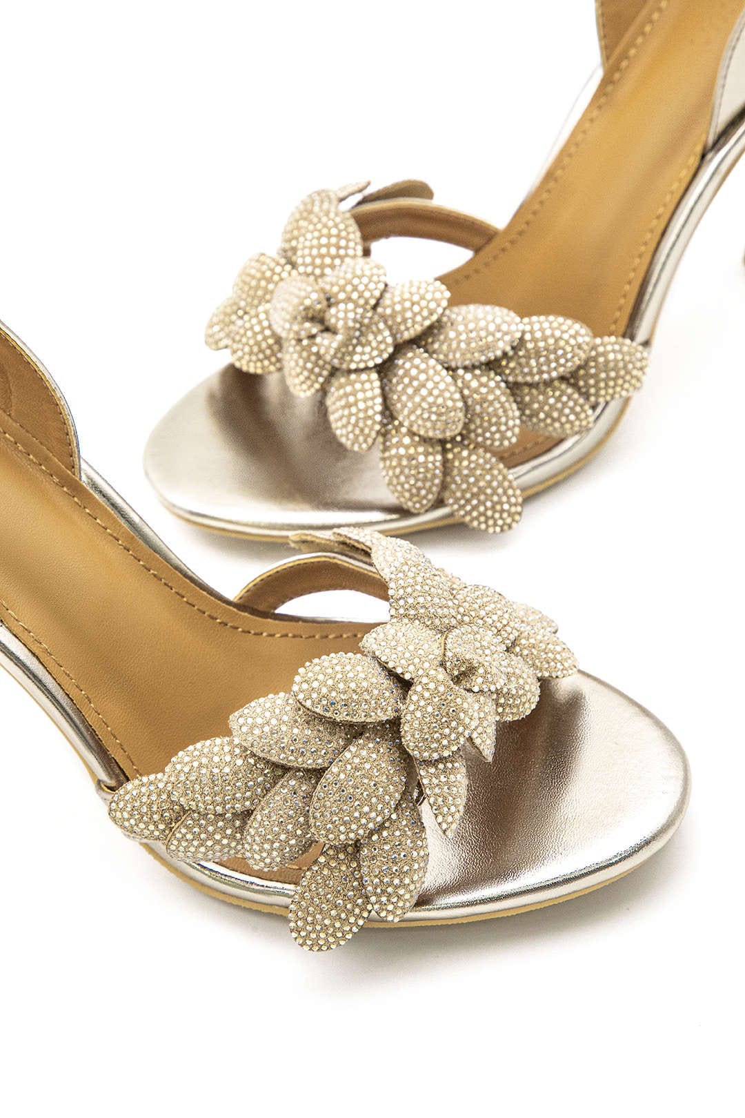 Luxuriöse Goldene Slingback-Sandalen mit Strassblumen – Perfekt für besondere Anlässe - Image 2