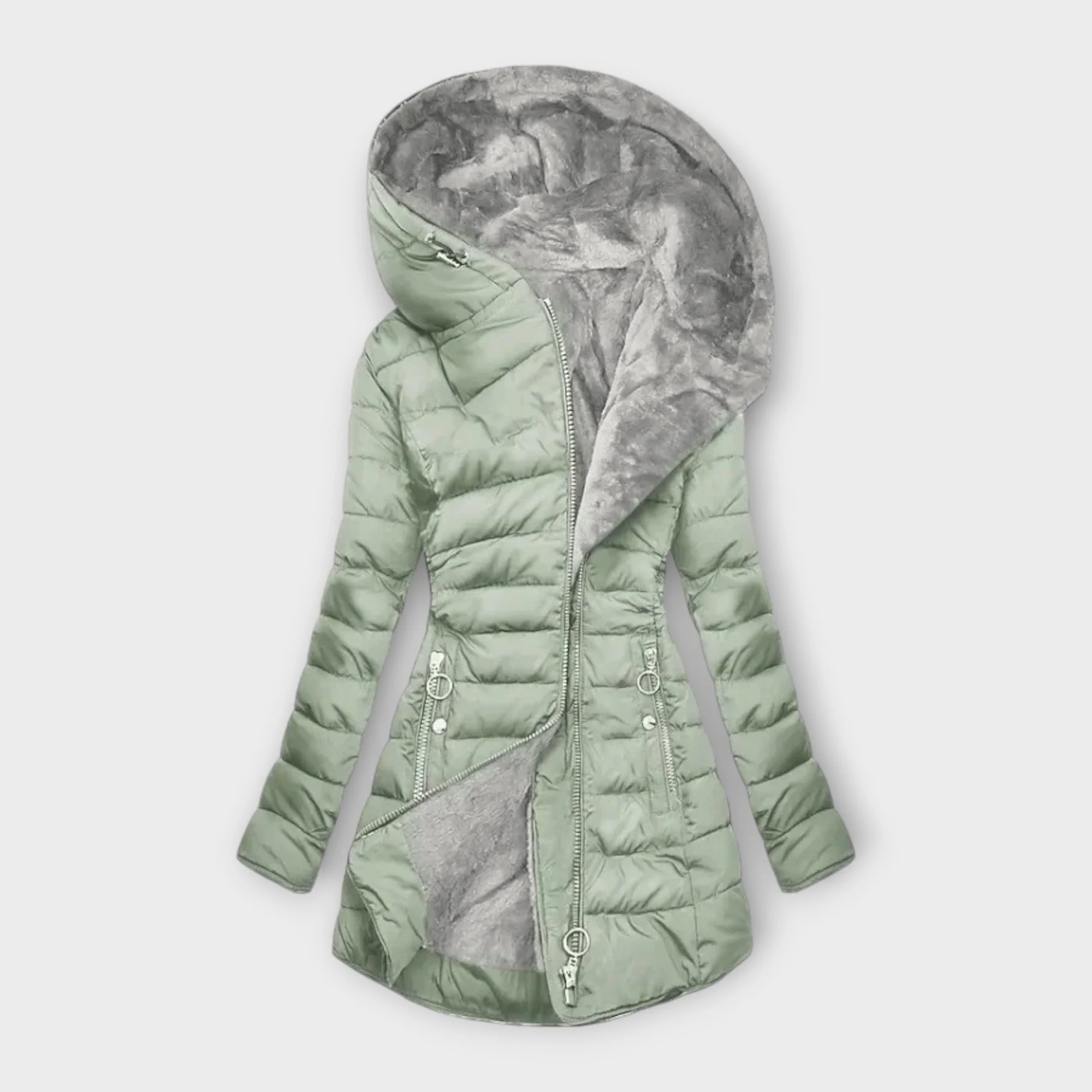 Lydia – Gefütterter Steppmantel mit Kapuze Damen - Image 10