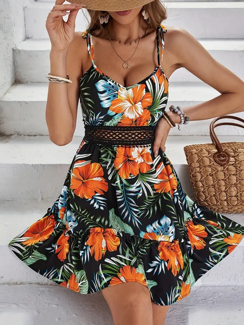 Lyla | Tropisches V-Ausschnitt-Kleid mit Blumendruck und Spitzenverzierung für Damen - Image 3