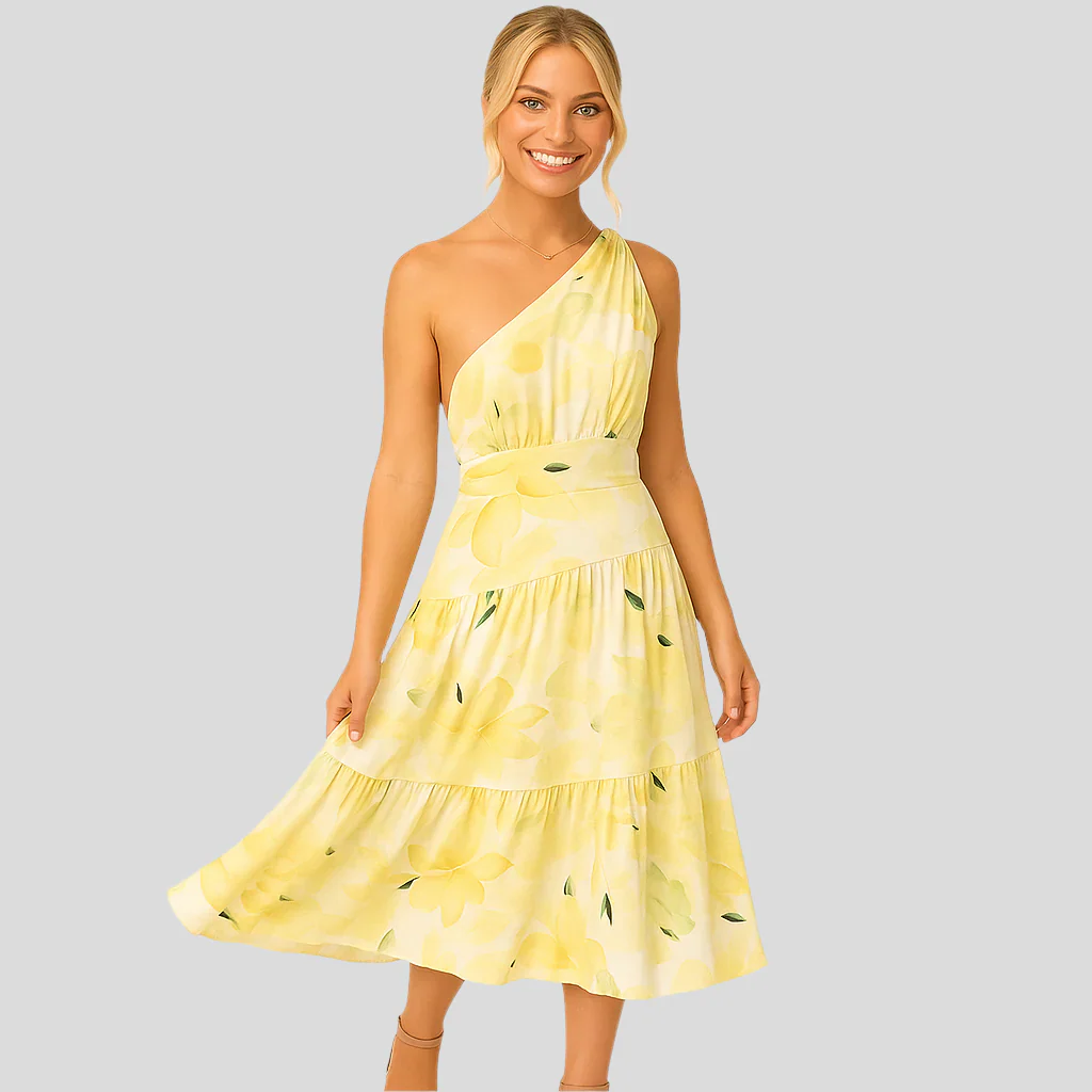 Maelle – Leichtes Midikleid mit Blumenmuster und einer Schulter für sonnige Tage - Image 2