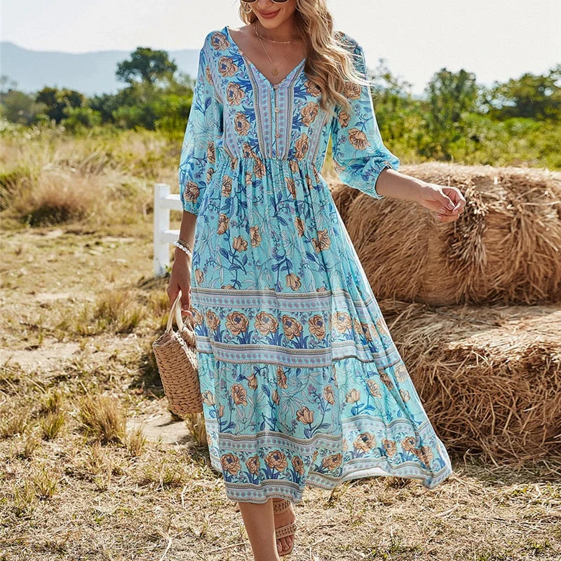 Mahlia – Boho-Midikleid mit Blumenmuster und V-Ausschnitt - Image 2
