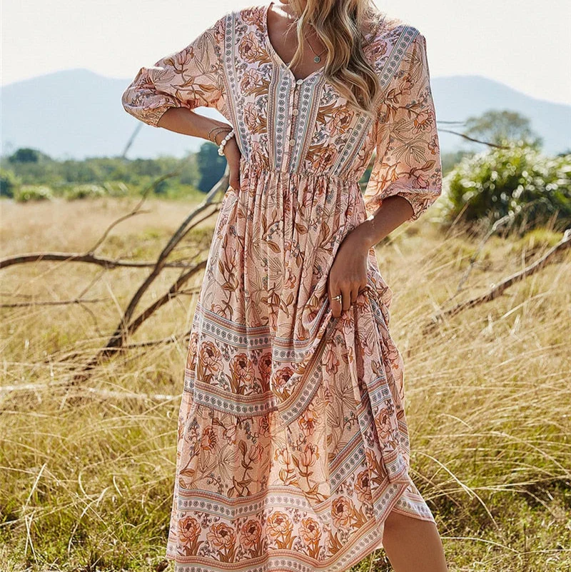 Mahlia – Boho-Midikleid mit Blumenmuster und V-Ausschnitt - Image 3