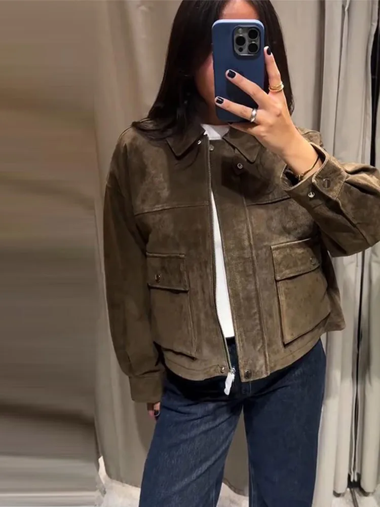 Maira | Kunstwildleder Kurzjacke Mit Umlegekragen - Image 2