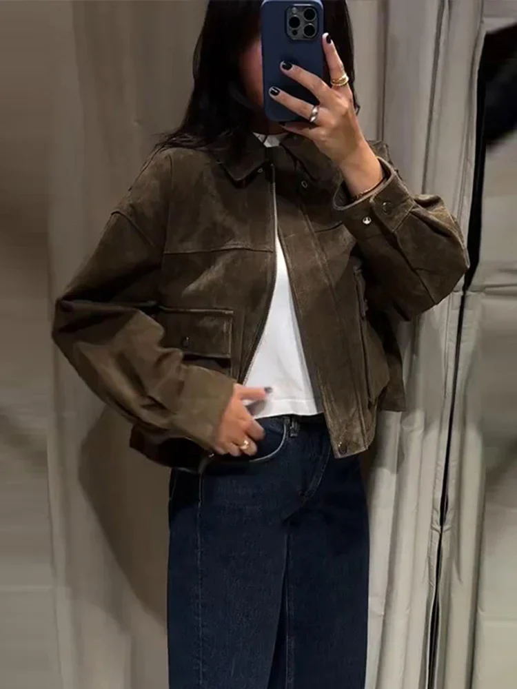 Maira | Kunstwildleder Kurzjacke Mit Umlegekragen - Image 3