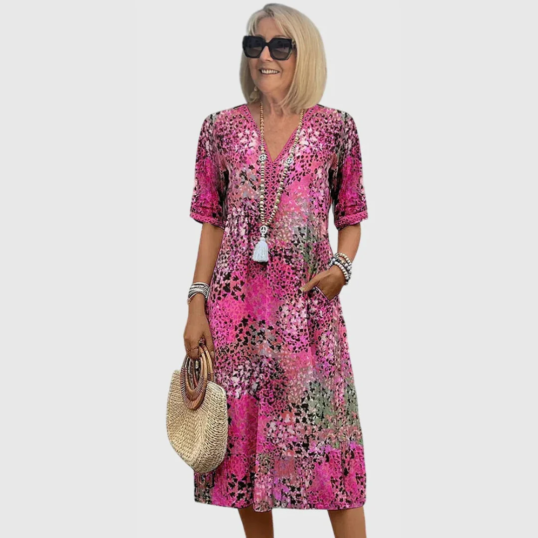 Maja | Damen Bedrucktes V-Ausschnitt Midi Kleid - Image 4