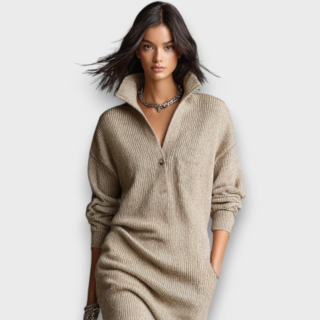Malvie – Mini-Strickkleid mit V-Ausschnitt - Image 2
