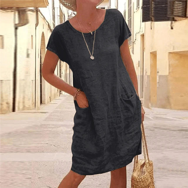 Mara – Locker geschnittenes Damenkleid mit Rundhalsausschnitt