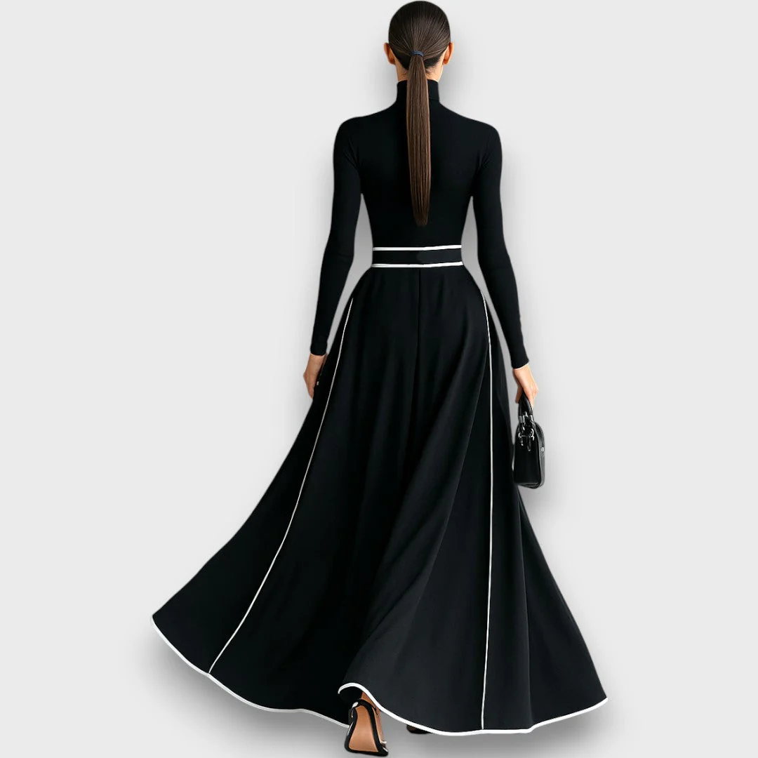 Marceline – Schwarzes Maxikleid mit weißen Nähten - Image 5