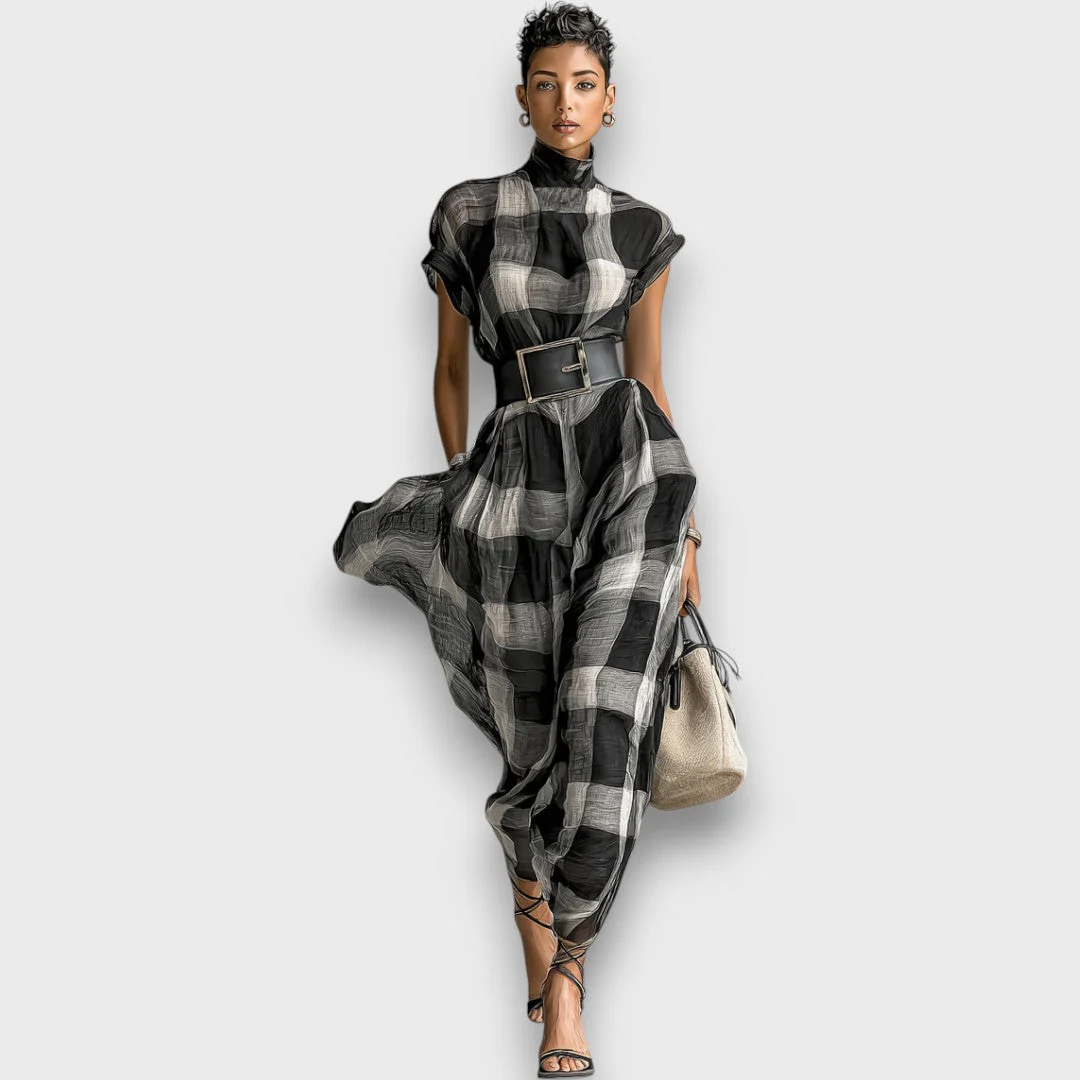 Marcia – Maxikleid aus kariertem Chiffon - Image 3